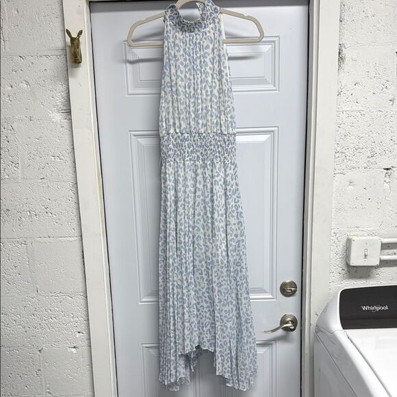 Blue and White Patterned Halter Dress OLIVACEOUS - Size Medium - Picture 1 of 5